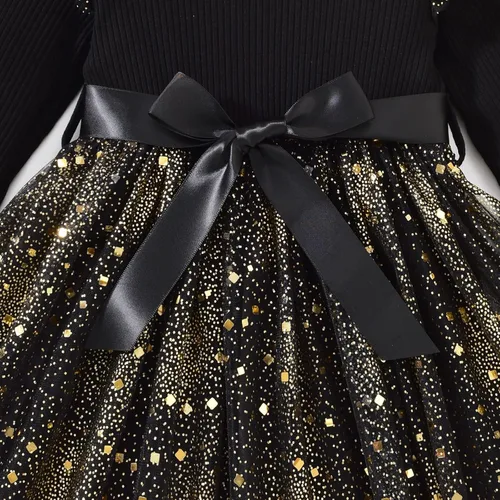 Vista 5 de Vestido de tul de manga larga para niña pequeña de 1 a 5 años Negro