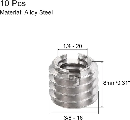 Vista 2 de uxcell Adaptador de tornillo de conversión macho de 1/4" hembra a 3/8" de altura de 0.31 pulgadas para trípode de cámara de acero de aleación