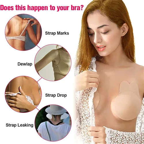 Vista 2 de Adhesive Bra, Breast Lift Strapless Backless Bra Nippless Covers Push Up Self Invisible Sticky Bra for Women (2 Pairs)