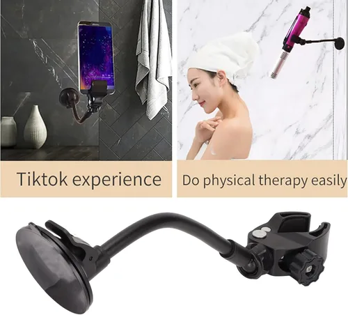 Vista 4 de Soporte multifuncional para secador de pelo, manos multifuncionales, soporte para teléfono montado en la pared con brazo ajustable, abrazadera