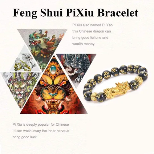 Vista 4 de COOLLL Feng Shui negro obsidiana riqueza pulsera original, pulsera de cuentas de riqueza con Pi Xiu Pi Yao para atraer la buena suerte y la riqueza
