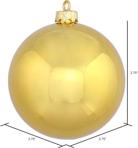 Vista 2 de Vickerman Esfera decorativa de Navidad de 2.75 pulgadas, acabado dorado brillante, plástico inastillable, resistente a los rayos UV, decoración