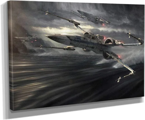Vista 7 de Arte de pared en lienzo de batalla de cazas estelares Arte de pared de naves espaciales futurista de ciencia ficción Arte de pared con tema