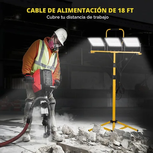 Vista 5 de Luces de trabajo LED de 30000 lúmenes con soporte - Luz de trípode plegable impermeable de 3 cabezales ajustables, luz de día de 6500K