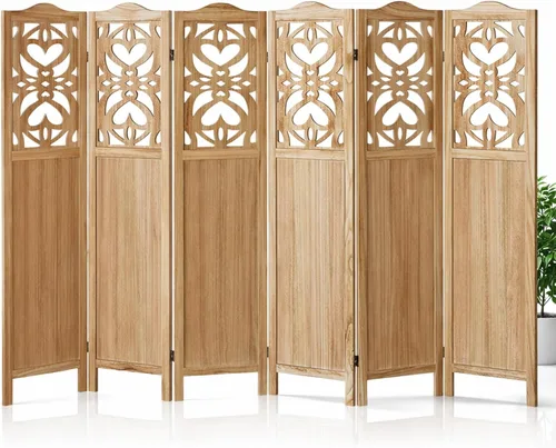 Vista 9 de Divisor de habitación de 4 paneles totalmente montado, separadores de habitación tallados y pantallas plegables, divisor de madera de 5.6 pies