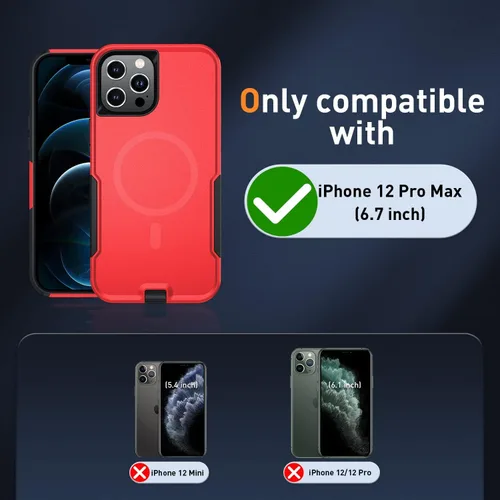 Vista 8 de Xmon Funda magnética para iPhone 12 Pro Max [probada contra caídas de grado militar y con MagSafe] Protector de pantalla de vidrio templado