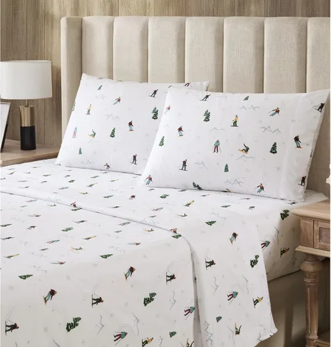 Vista 16 de Sweet Home Collection Juego de sábanas de franela de Navidad, diseño de oso y ciervo, tamaño individual, de microfibra cepillada suave con bolsillo