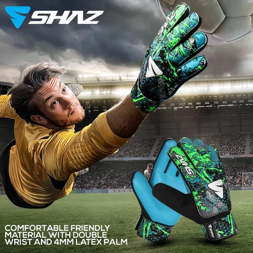 Vista 4 de Shaz Guantes de portero de fútbol para niños y jóvenes, guantes de portero de fútbol antideslizantes de 0.157 pulgadas, palma de látex con agarre
