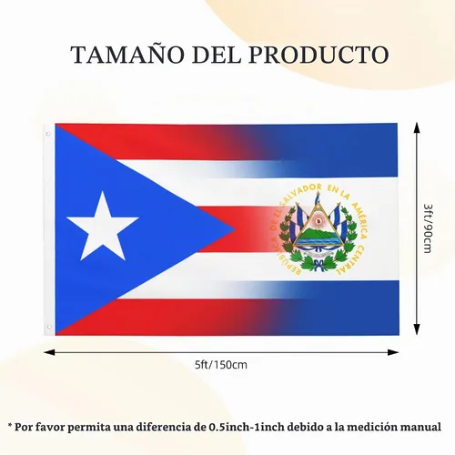 Vista 3 de Civilos Bandera de Puerto Rico y El Salvador de 3 x 5 pies de nylon para exteriores/interiores con ojales de latón