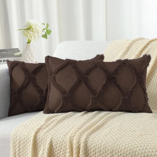 Vista 57 de decorUhome - Juego de 2 fundas de cojín decorativas para primavera de 16 x 16 pulgadas, fundas de almohada afelpadas de lana y piel sintética suave
