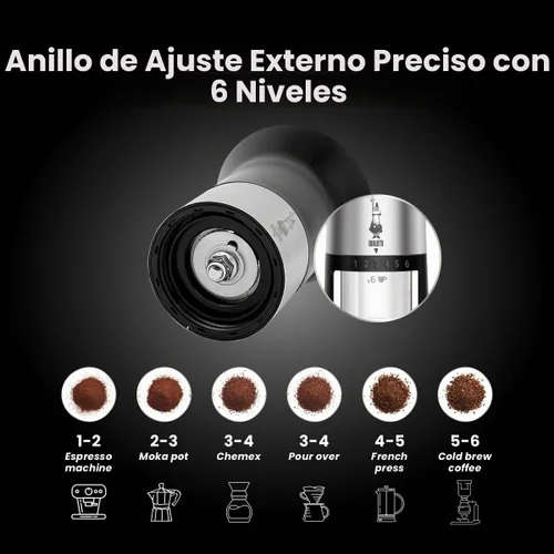 Vista 4 de Bialetti MCPRO001 Molinillo de café manual, acero aleado, negro
