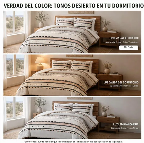 Vista 3 de Hyde Lane Juego de edredón bohemio tamaño Queen, ropa de cama moderna tamaño Full estilo casa de campo, parte superior de algodón con rayas jacquard