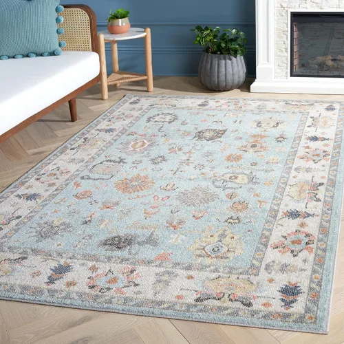 Vista 3 de SAFAVIEH Phoenix Colección 500 - Alfombra de pasillo, 2 pies 2 pulgadas x 9 pies, color azul y marfil, diseño geométrico, ideal para zonas de alto