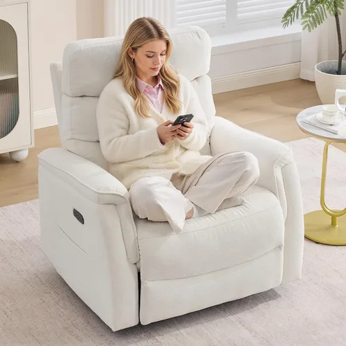 Vista 9 de Silla reclinable giratoria de gran tamaño de 26 pulgadas Blanco crema