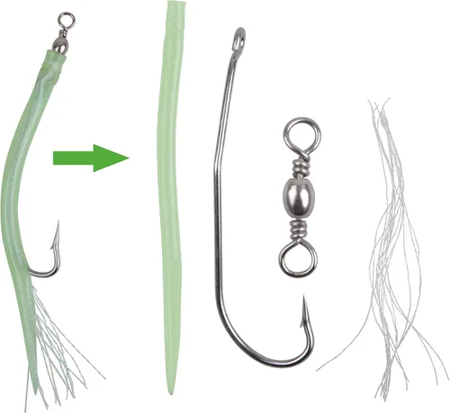 Vista 6 de Señuelos de tubo de pesca para pesca con ganchos de acero inoxidable, giratorios de barril para Striper de agua salada