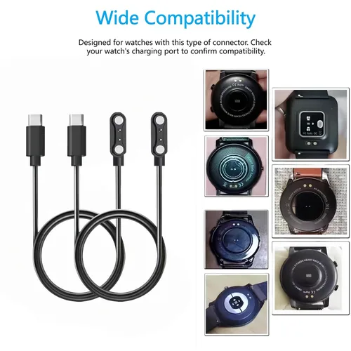 Vista 4 de Paquete de 2 cargadores universales para reloj inteligente magnético, accesorios de reloj de 23.6 in, USB-C de 2 pines de 0.157 in, cable de carga