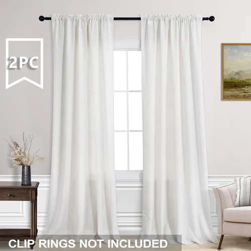 Vista 84 de KOUFALL Juego de 2 cortinas de puerta francesa, cortinas de lino para puerta/ventana, cortina transparente boho para cristal lateral delantero