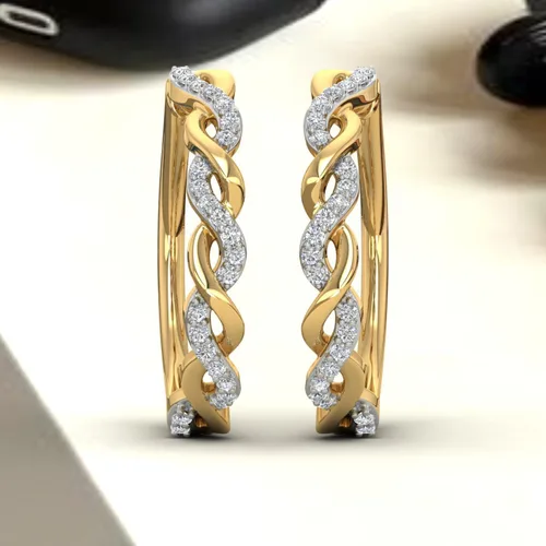 Vista 7 de Aretes de aro trenzados de diamantes de 15 quilates en oro de 10 quilates