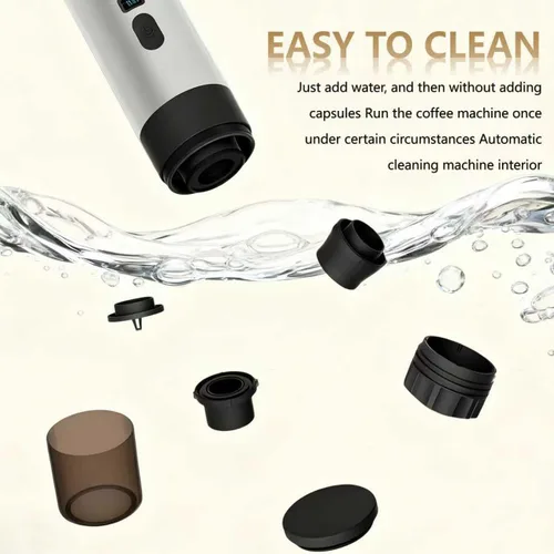 Vista 6 de Cafetera portátil, cafetera recargable USB-C de 15 bar, mini cafetera eléctrica para camping, viajes, coche y oficina (blanco)