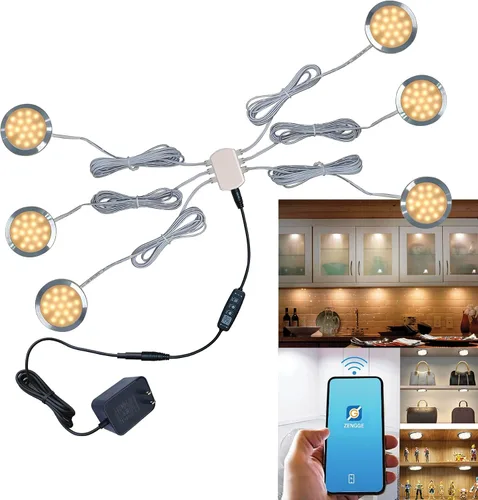 Vista 9 de Luces LED inteligentes de disco, iluminación regulable debajo del gabinete con control de aplicación Bluetooth, sincronización de música