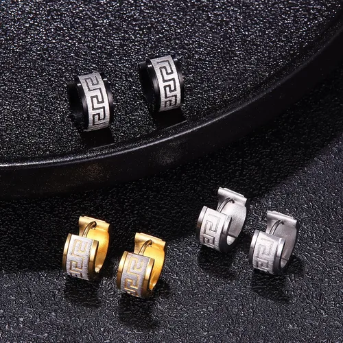 Vista 7 de Jstyle arete en forma de círculo de acero inoxidable, con modelo griego, para hombre y mujer., acero inoxidable, E9345-s