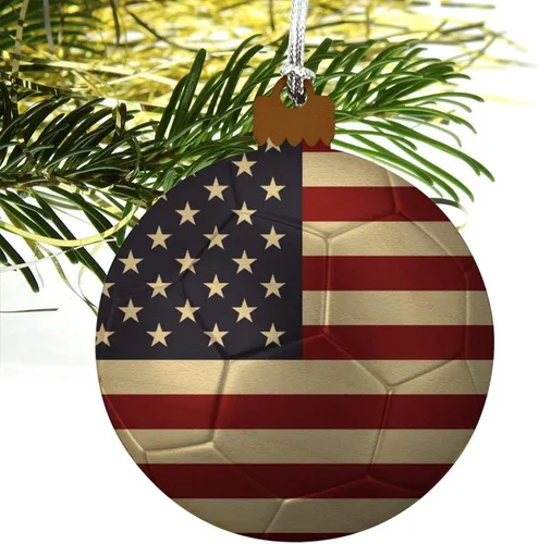 Vista 4 de GRAPHICS & MORE Bandera de Estados Unidos de América, pelota de fútbol, fútbol, fútbol, madera, árbol de Navidad, adorno de vacaciones
