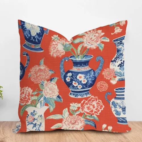 Vista 114 de ArogGeld Funda de cojín con flores verdes y blancas con flores grises y negras y hojas verdes en estilo chinoiserie, funda de almohada cuadrada