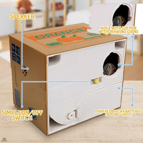 Vista 3 de Novedoso banco de monedas para adultos, caja de ahorro de dinero para gatos blancos, decoración de escritorio de oficina en casa, marrón, naranja