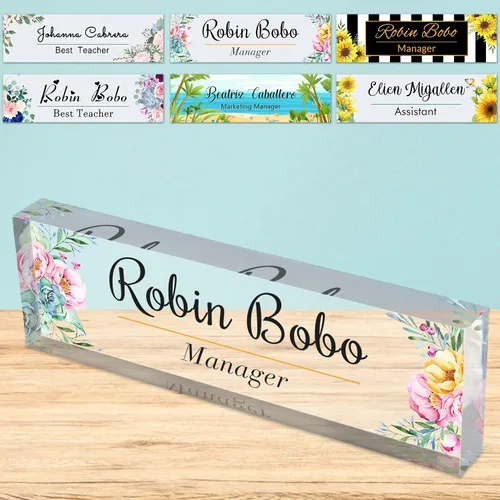 Vista 32 de Placa de nombre de escritorio personalizada de bloque de acrílico personalizado para oficina, placa de escritorio personalizada, decoración