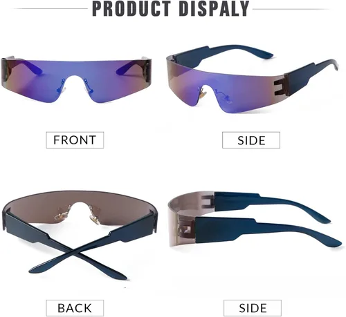 Vista 6 de Gafas de sol envolventes para hombres y mujeres gafas de sol futuristas Y2K gafas de sol deportivas gafas de sol UV400 gafas plateadas