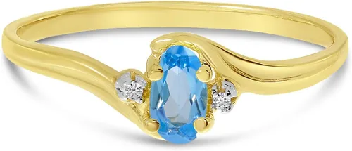 Vista 8 de Anillo ovalado de oro amarillo de 14 k con topacio azul y diamantes