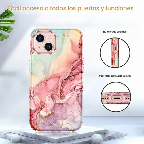 Vista 9 de CASEFIV Compatible con funda para iPhone 13, patrón de mármol 3 en 1, resistente a golpes y caídas, cuerpo completo, policarbonato duro y silicona