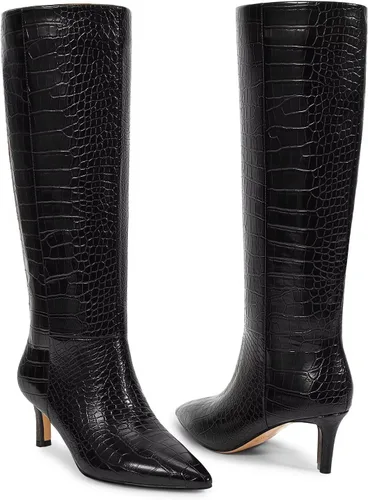 Vista 24 de wetkiss Botas altas hasta la rodilla para mujer, con tacón de gatito y diseño de punta puntiaguda, clásicas y sexys