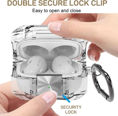 Vista 3 de Funda transparente con cerradura para Samsung Galaxy Buds - FE (2023), 2 Pro (2022), 2 (2021), Pro (2021), Live (2020) - Funda transparente