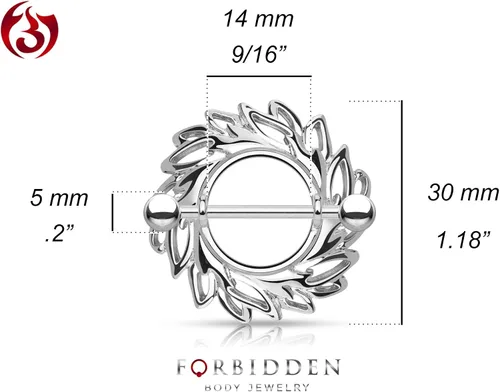 Vista 2 de Forbidden Body Jewelry - Par de piercings de acero quirúrgico con forma de círculo de hojas, púas de 9.0in