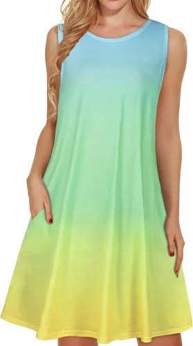 Vista 14 de elescat Vestidos de verano para mujer 2025, vestido casual de playa sin mangas con estampado floral, tipo camiseta, suelto y con bolsillos