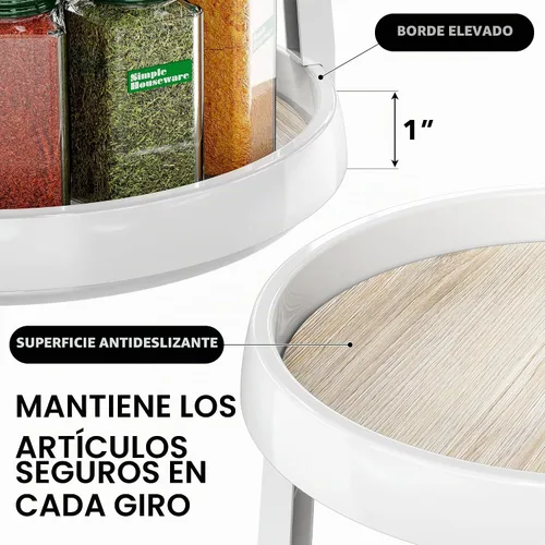 Vista 4 de Simple Houseware Organizador de especias Lazy Susan de 2 niveles, 10 pulgadas de diámetro, arce