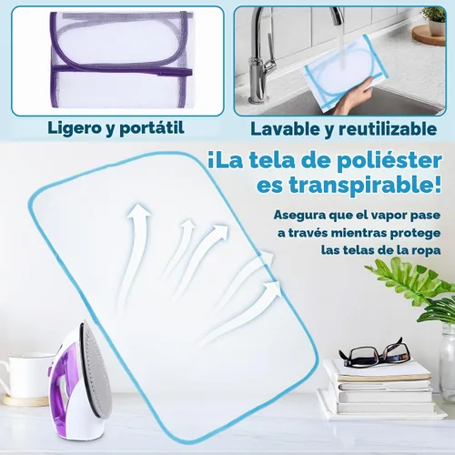 Vista 3 de 2 piezas de paño de prensado para tapete de planchado, paño de planchado para proteger la ropa, protector de malla para proteger la ropa