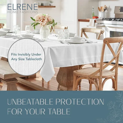 Vista 4 de Elrene Home Fashions Protector de mesa de lujo resistente acolchado con respaldo de franela, 70 pulgadas, redondo, blanco