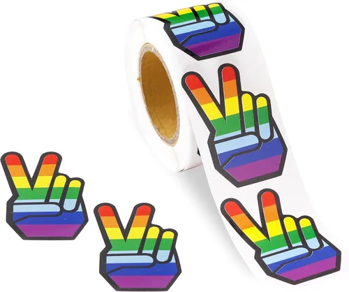 Vista 2 de Pegatinas de bandera bisexual para el mes del orgullo - Venta al por mayor Bi-Pride en un rollo (2 rollos - 500 calcomanías)