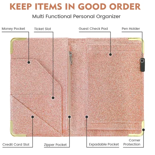 Vista 3 de Libreta de servidor DGBDPACK – Libretas de servidor para camarera con bolsillo con cremallera, 6 compartimentos, cartera organizadora de dinero