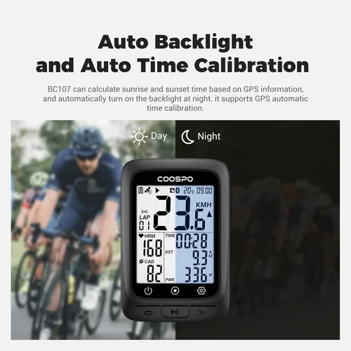 Vista 3 de COOSPO Ordenador de bicicleta GPS inalámbrico, ANT+ Ciclismo GPS con Bluetooth, multifuncional ANT+ computadora de bicicleta GPS con pantalla LCD
