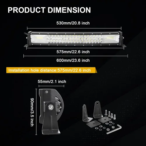 Vista 5 de RIGIDON - Barra de luz LED curva de 22 pulgadas, 270 W, triple fila, combo de inundación y foco, 27000 lm, barra de luz impermeable para conducir