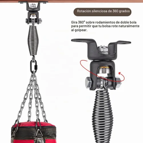 Vista 3 de BeneLabel Heavy Bag Ceiling Mount with Spring & Chains 360° Rotation Punching Bag Ceiling Hanger with Bearings Boxing Bags Holder Hardware with 2