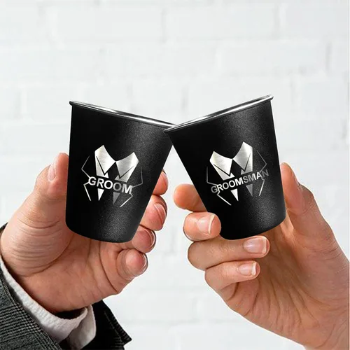 Vista 9 de PartyGifts&beyond 7 vasos de chupito para padrinos de boda para despedida de soltero y día de boda, vasos de chupito de acero inoxidable de 2 onzas