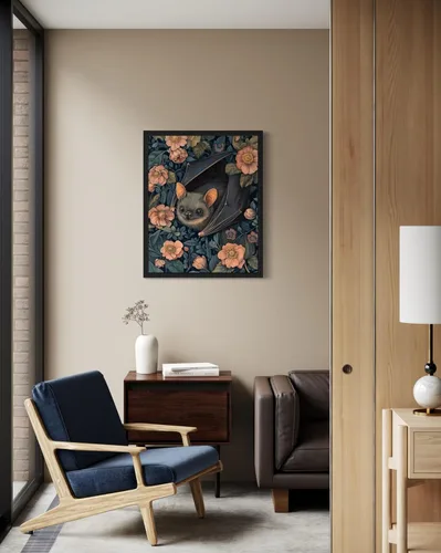 Vista 5 de Póster de Arte de Murciélago, Estilo William Morris Retro de Mediados de Siglo Botánico Victoriano Academia Oscura Decoración Gótica Galería 10a