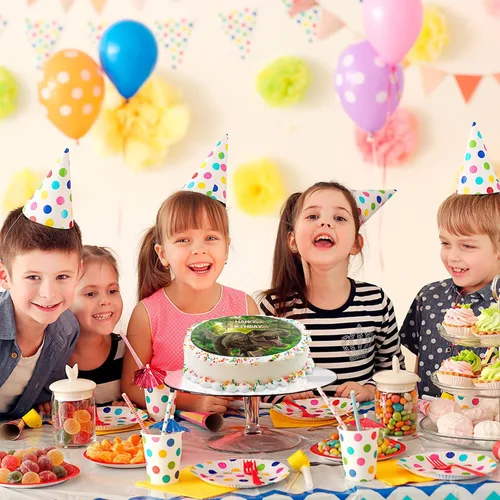 Vista 5 de Decoración comestible para tartas de 7.5 pulgadas, colección de fiesta de cumpleaños con temática de dinosaurios y aventuras, decoraciones