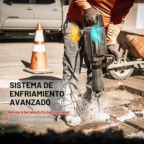 Vista 4 de XtremepowerUS - Martillo eléctrico de demolición Pro-series de 2200 W, rompedor de concreto con cincel plano y punta de cincel con estuche