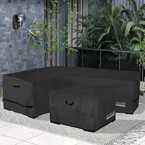 Vista 6 de ULTCOVER Funda de sofá modular para patio en forma de L con orientación a la izquierda, impermeable para muebles de sección exterior de 4 plazas