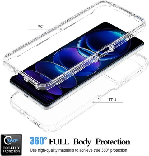 Vista 3 de Funda para Redmi Note 12 5G, Poco X5 5G 22111317PG con protector de pantalla de vidrio templado, protección de cuerpo completo transparente 360 duro
